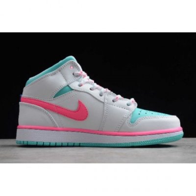 Nike Bayan Air Jordan 1 Mid Gs Beyaz / Pembe / Yeşil Basketbol Ayakkabısı Türkiye - Q7B6P36E